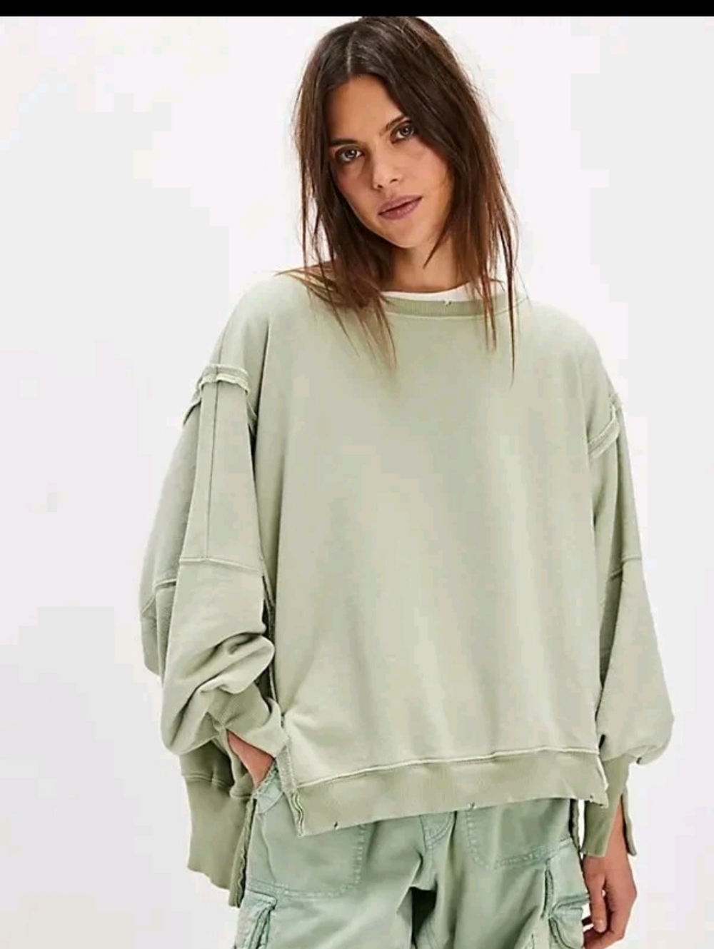 Free People We The Free Khaki / Mermaid's Tail Camden Sweatshirt | Size Small